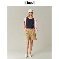 ELAND衣恋T恤女学院风U领设计棉麻混纺舒适短袖上衣2025夏季 象牙白/白色(39)Ivory S /160