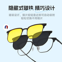 依视路磁吸眼镜男款偏光太阳镜三合一超轻钛光学镜架防强光CVF4128 黑色 镜框+依视路膜致防蓝光现片1.60