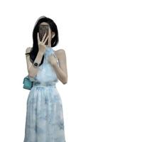 挂脖裙子女夏季高级感收腰显瘦气质法式水墨印花连衣裙