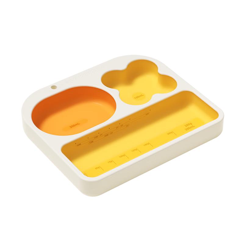 皇宠皇宠宝宝餐盘儿童吸盘式分格盘带刻度硅胶餐盘婴幼儿辅食餐具套装 海贝白+ppsu训练筷