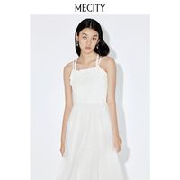MECITY 女士系带抽褶木耳边网纱针织吊带连衣裙 544958
