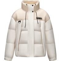 森马羽绒服女立领撞色运动风宽松冬季小众肌理面包服潮酷2023