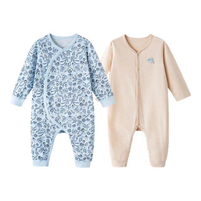 好孩子 婴儿夏季A类纯棉连身衣爬爬服 5A抗菌连体衣 夏季空调服 2件装 天蓝色 贝壳传说 73cm