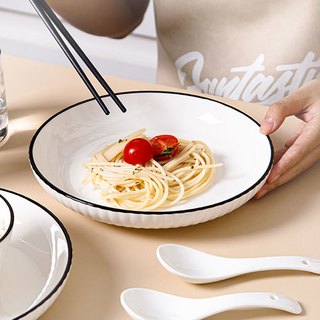 日式米饭碗家用盘子菜盘鱼盘简约现代釉下彩碗盘餐具套装二人食 4.5寸竖纹碗/黑线【1只装】