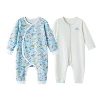 好孩子婴儿夏季A类纯棉连身衣爬爬服 5A抗菌连体衣 夏季空调服 2件装 浅蓝色 海底世界 59cm