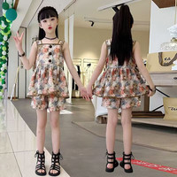 小猪班纳无袖背心裙子短裤两件套甜美女童夏季套装碎花吊带裙童装 2503裙套装扎染花 170 170cm