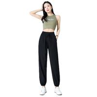 FitonTon冰丝速干裤女夏季薄款束脚显瘦休闲防蚊裤跑步运动裤 M 黑色 M (90-100斤)