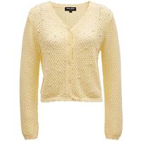 VEROMODA针织衫女2025春季多巴胺镂空仿珍珠装饰针织开衫 柔和黄色 XS