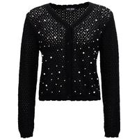 VEROMODA针织衫女2025春季多巴胺镂空仿珍珠装饰针织开衫 黑色 XS