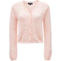 VEROMODA针织衫女2025春季多巴胺镂空仿珍珠装饰针织开衫 米子粉色 XL