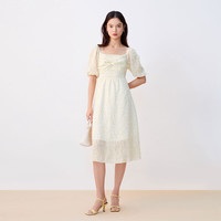 VEROMODA连衣裙花朵纹理感方领高腰有内衬 A06透胶黄色 175/92A/XL