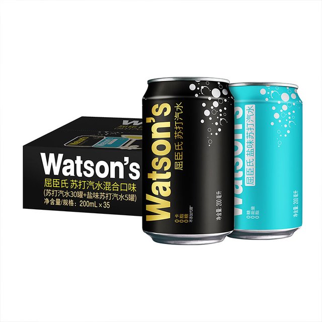 今日必买、88VIP：屈臣氏 无糖苏打水200ml*35罐(30原味+5盐味)