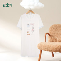 安之伴【巨柔软】睡裙女夏季短袖纯棉睡衣中长款可外穿休闲家居服 月白 卡通图案 S
