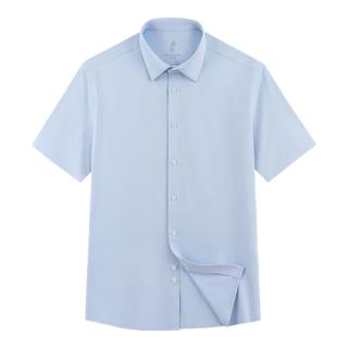欧定 头等舱高弹衬衫男冰氧蓝短袖商务免烫休闲夏季衬衣 冰氧蓝纯色 42 42 （144斤以内）