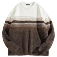 太平鸟男装 休闲毛衣冬季条纹渐变毛衫宽松亲肤糯米绒毛衣 深棕色 第一批 S