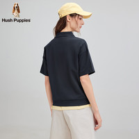 Hush Puppies【柔软细腻】暇步士女装2025夏季简约基础款V领短袖polo衫 玄青蓝 2XL