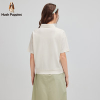 Hush Puppies【柔软细腻】暇步士女装2025夏季简约基础款V领短袖polo衫 奶昔白 XL