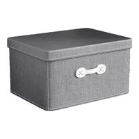邦尼美家棉麻收纳箱家用衣柜衣服棉被可折叠收纳盒子 深灰-大号 30L