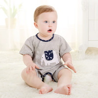 齐齐熊 cicibear【哈衣套装】夏装婴儿连体衣宝宝爬服斜襟卡通小熊纯棉短袖哈衣 QQ1755蓝耳 90cm 身高84-90cm