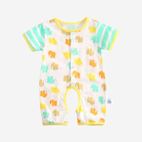 齐齐熊 cicibear【哈衣套装】夏装婴儿连体衣宝宝爬服斜襟卡通小熊纯棉短袖哈衣 QQ1353蓝色 100cm 身高92-98cm