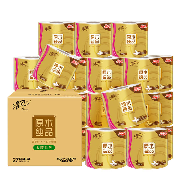 清风 原木金装系列 卷纸 4层140g27卷