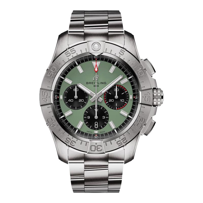 百年灵（BREITLING）复仇者B01计时机械腕表男士手表绿色44瑞士机械表 绿色钢带44-折叠扣