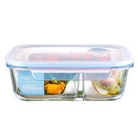 乐唯诗上班饭盒方形饭盒玻璃可微波炉便当盒大容量便携微波炉带盖 一体盖【大号】 单件装 1040ml