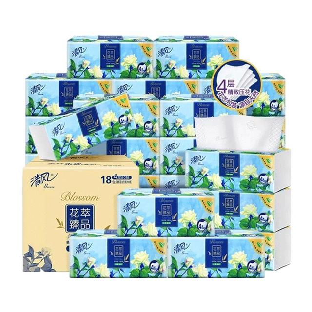 今日必买：Breeze 清风 抽纸花萃丝柔4层80抽18包加厚餐巾纸面巾纸巾整箱实惠