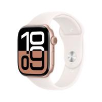 Apple Watch Series 10 智能手表 GPS款 42mm 玫瑰金色铝金属表壳 淡桃粉色橡胶表带 S/M