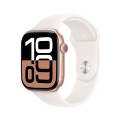 Apple Watch Series 10 智能手表 GPS款 42mm 玫瑰金色铝金属表壳 淡桃粉色橡胶表带 S/M