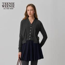 TEENIE WEENIE 小熊女装秋季简约慵懒假两件层次毛针织开衫 煤灰色 S