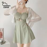 东方骆驼 ;EASTERN CAMEL连体游泳衣女ins长袖夏季2025保守遮肚显瘦泡温泉高级感 浅绿色含外套 S 体重70-90斤