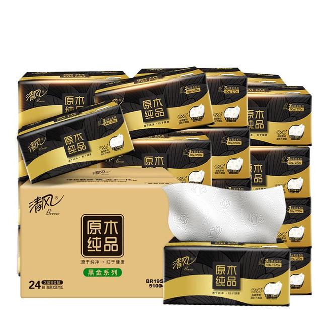 移动端、京东百亿补贴：清风 金装系列 抽纸 3层120抽24包(190*132mm)