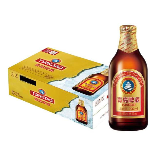 PLUS会员、今日必买：TSINGTAO 青岛啤酒 金质小棕金 低温酿造 296ml*24瓶 整箱装