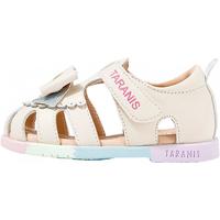 泰兰尼斯凉鞋夏季蝴蝶结公主鞋防滑软底休闲鞋子女童镂空透气 米白 18 适合脚长11.5cm