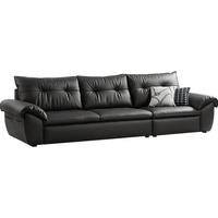 林氏家居 木业意式复古真皮沙发客厅2025头层牛皮沙发PS731 3.19米|黑茶色|加厚头层牛皮