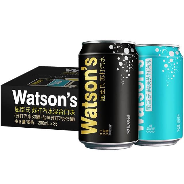 淘金币可用、88VIP：屈臣氏 watsons 苏打水无糖汽水混合200ml*35罐(30原味+5盐味)