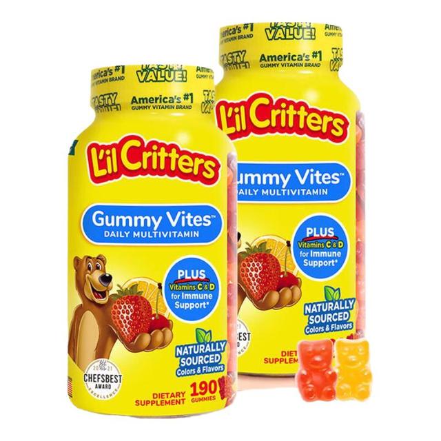 丽贵 小熊糖 美国进口婴幼儿童复合维生素叶黄素果味软糖190粒*2瓶