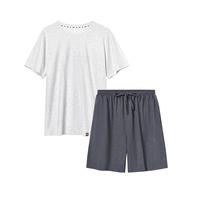 KAPPA卡帕睡衣男士家居服套装夏季新款圆领棉质舒适短袖可外穿居家服 浅花灰 L码 建议(120-140斤)