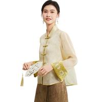 金菊真丝欧根纱汉服外套新中式国风上衣25春夏新款开衫重工刺绣女衬衫