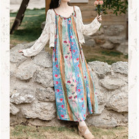 槿城 旅游度假风连衣裙吊带千金感连衣裙搭配外套两件套民族风套装