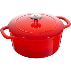 双立人 珐琅铸铁锅汤锅圆形炖锅双耳煲汤锅平底锅烹饪锅具电磁炉燃气通用 红色珐琅铸铁锅 20cm