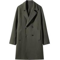 GXG男装 多色简约休闲基础平驳领长款大衣外套 2024年冬 军绿 M 170/M
