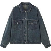 太平鸟女装短外套牛仔女秋装宽松时尚ins牛仔蓝上衣 牛仔深蓝 L