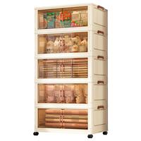 懒人空间免安装衣物收纳柜客厅储物柜可移动大面宽层柜床头柜折叠收纳柜子 【50CM高透格】折叠柜 右滑尺寸 5层【卧室衣物收纳】