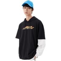 美特斯邦威卫衣男春秋经典连帽假两件舒适时尚印花休闲上衣 黑色 S 165 88A 165/S