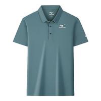 美津浓 Mizuno户外休闲POLO衫男冰丝速干翻领T恤男士薄款上衣透气 灰绿 2XL 
