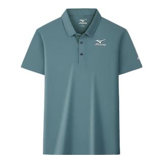 美津浓 Mizuno户外休闲POLO衫男冰丝速干翻领T恤男士薄款上衣透气 灰绿 2XL 
