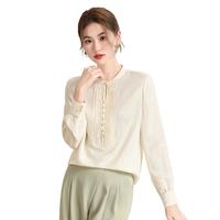千柏年中式复古立领桑蚕丝衬衫柔软质感提花上衣女珍珠米S S 80-100斤