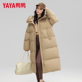 鸭鸭严选羽绒服女2025年冬季长款韩版连帽时尚宽松保暖女士外套W 米色 M